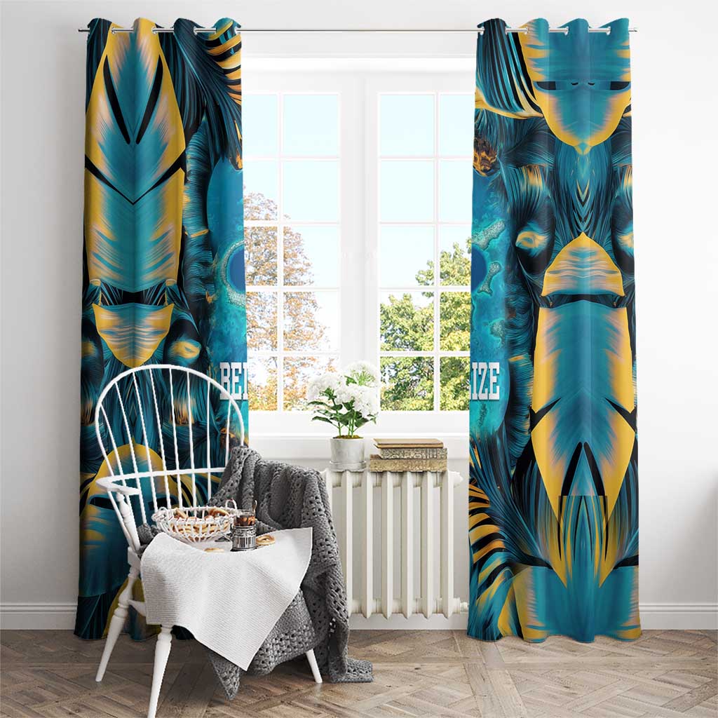 Belize Blue Hole Ocean View Window Curtain with Tropical Marine Design and Flag Detail