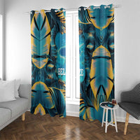 Belize Blue Hole Ocean View Window Curtain with Tropical Marine Design and Flag Detail