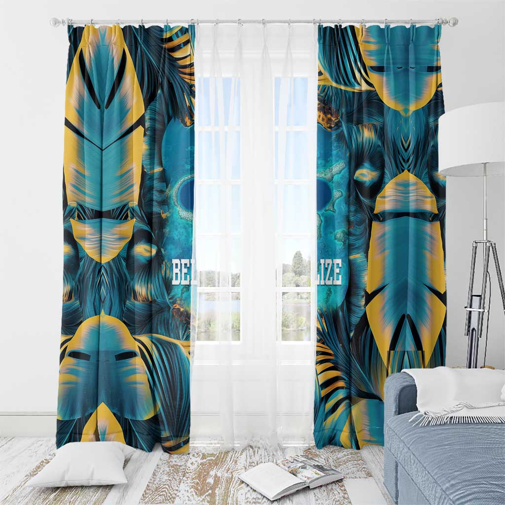 Belize Blue Hole Ocean View Window Curtain with Tropical Marine Design and Flag Detail