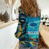 Belize Blue Hole Ocean View Women Casual Shirt with Tropical Marine Design and Flag Detail