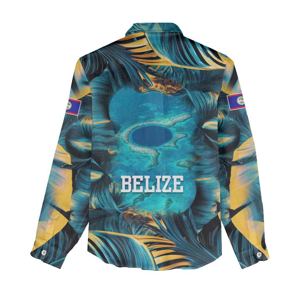Belize Blue Hole Ocean View Women Casual Shirt with Tropical Marine Design and Flag Detail