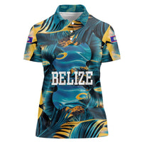 Belize Blue Hole Ocean View Women Polo Shirt with Tropical Marine Design and Flag Detail
