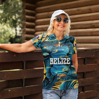 Belize Blue Hole Ocean View Women Polo Shirt with Tropical Marine Design and Flag Detail