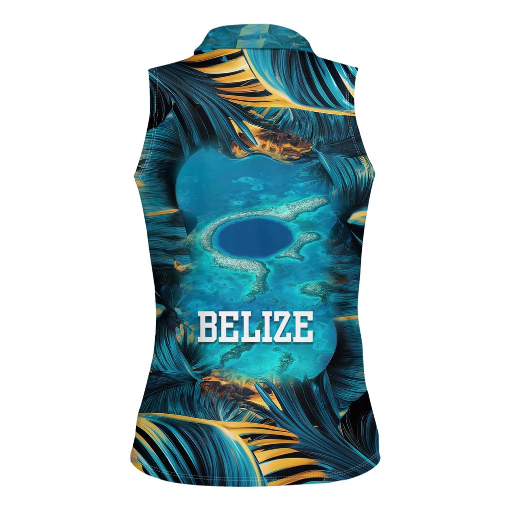 Belize Blue Hole Ocean View Women Sleeveless Polo Shirt with Tropical Marine Design and Flag Detail