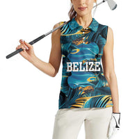 Belize Blue Hole Ocean View Women Sleeveless Polo Shirt with Tropical Marine Design and Flag Detail