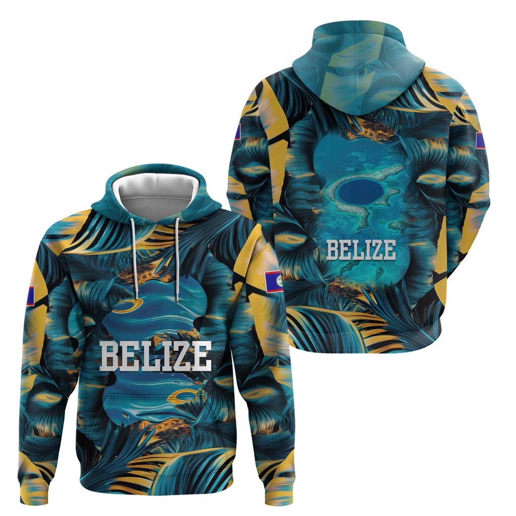 Belize Blue Hole Ocean View Zip Hoodie with Tropical Marine Design and Flag Detail