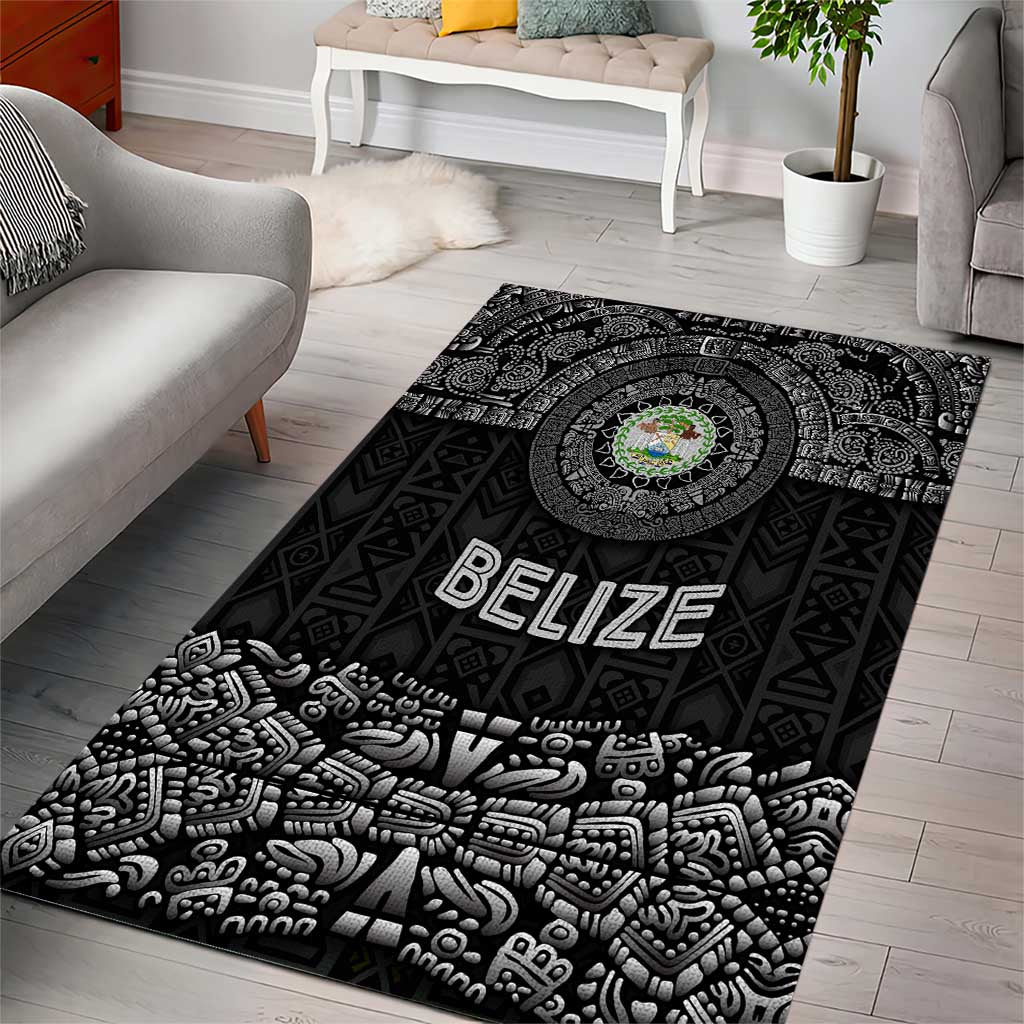Belize Tribal Pattern Area Rug with National Emblem and Mayan Pyramid Design