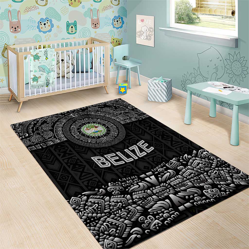 Belize Tribal Pattern Area Rug with National Emblem and Mayan Pyramid Design
