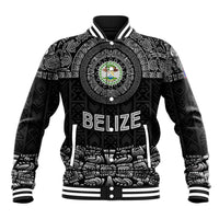 Belize Tribal Pattern Baseball Jacket with National Emblem and Mayan Pyramid Design
