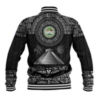 Belize Tribal Pattern Baseball Jacket with National Emblem and Mayan Pyramid Design