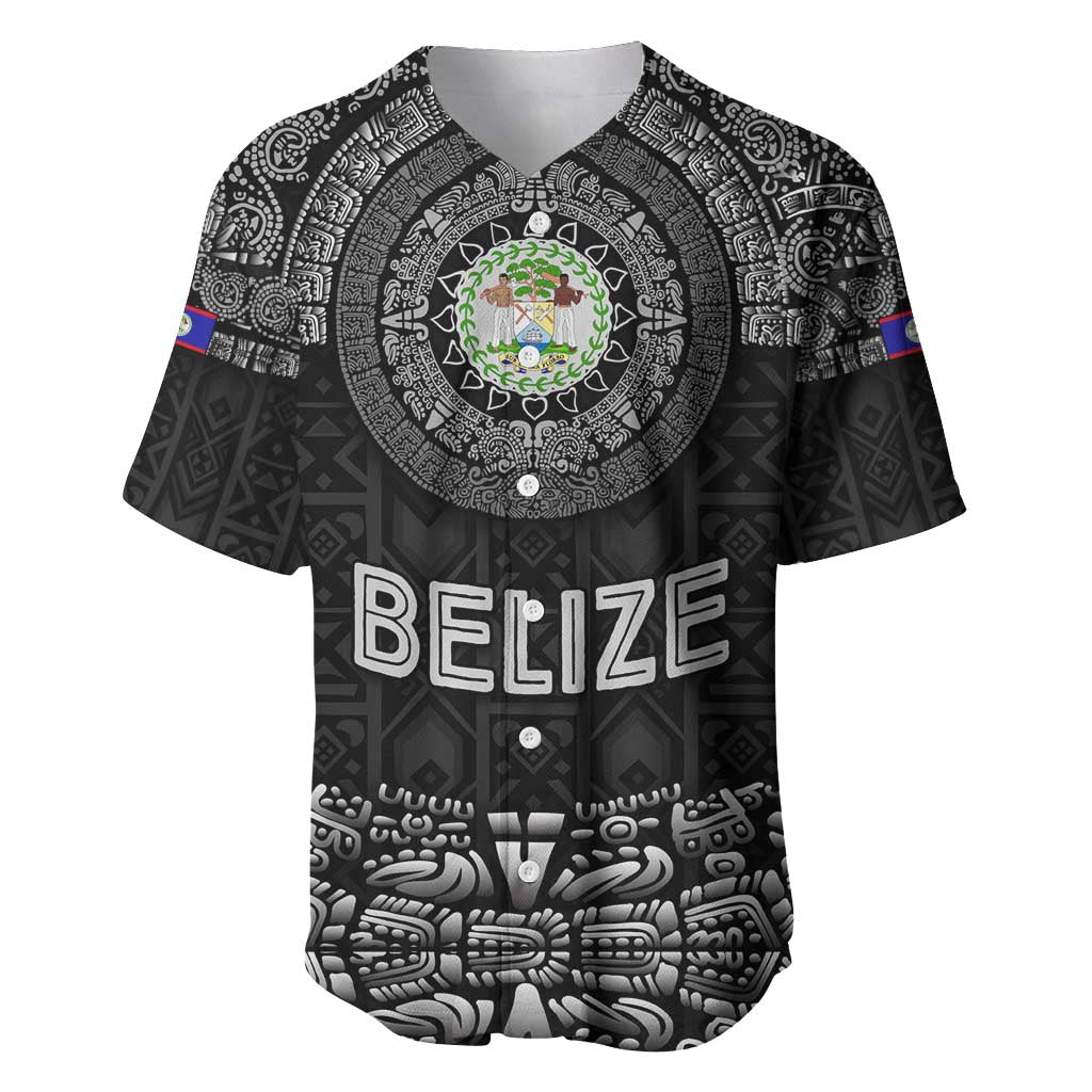 Belize Tribal Pattern Baseball Jersey with National Emblem and Mayan Pyramid Design