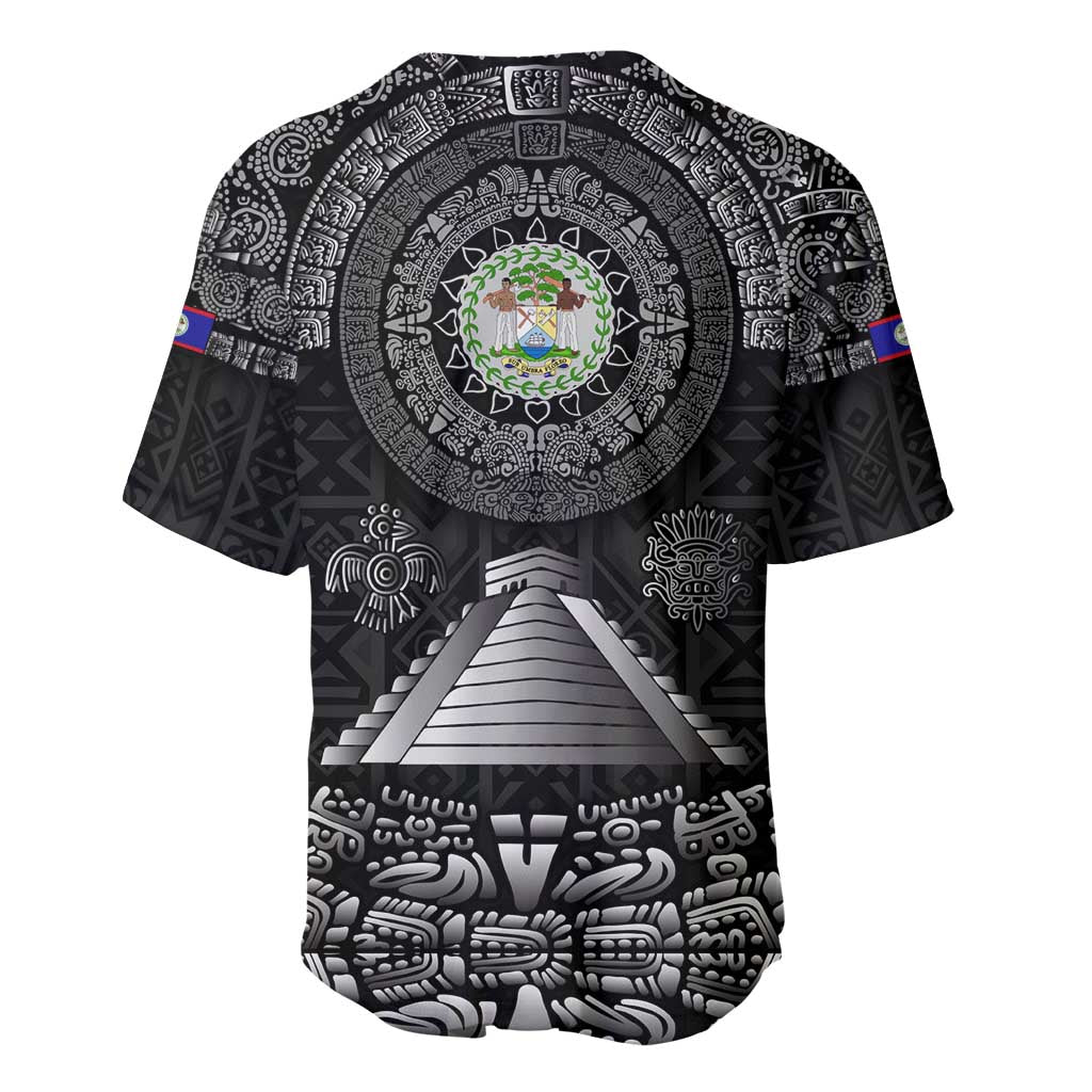 Belize Tribal Pattern Baseball Jersey with National Emblem and Mayan Pyramid Design