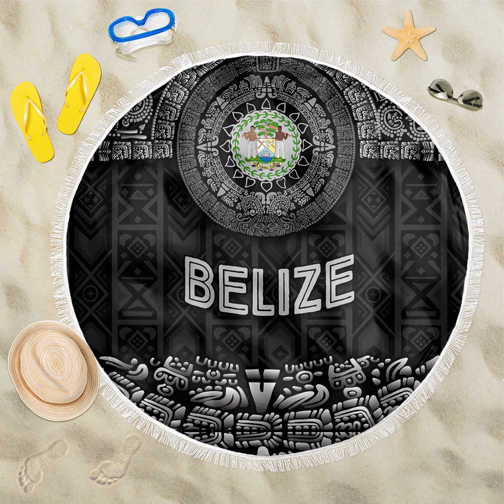 Belize Tribal Pattern Beach Blanket with National Emblem and Mayan Pyramid Design