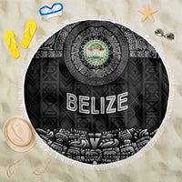 Belize Tribal Pattern Beach Blanket with National Emblem and Mayan Pyramid Design