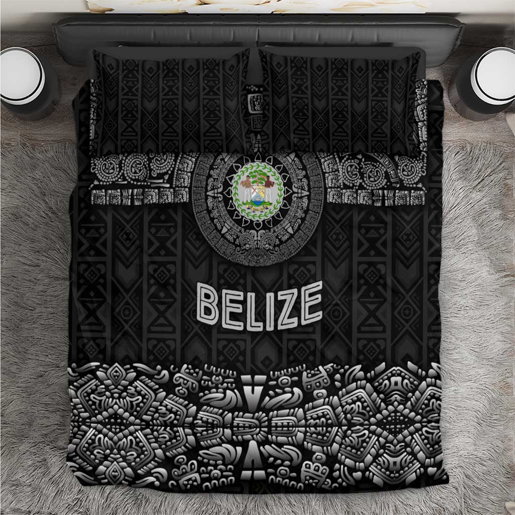 Belize Tribal Pattern Bedding Set with National Emblem and Mayan Pyramid Design