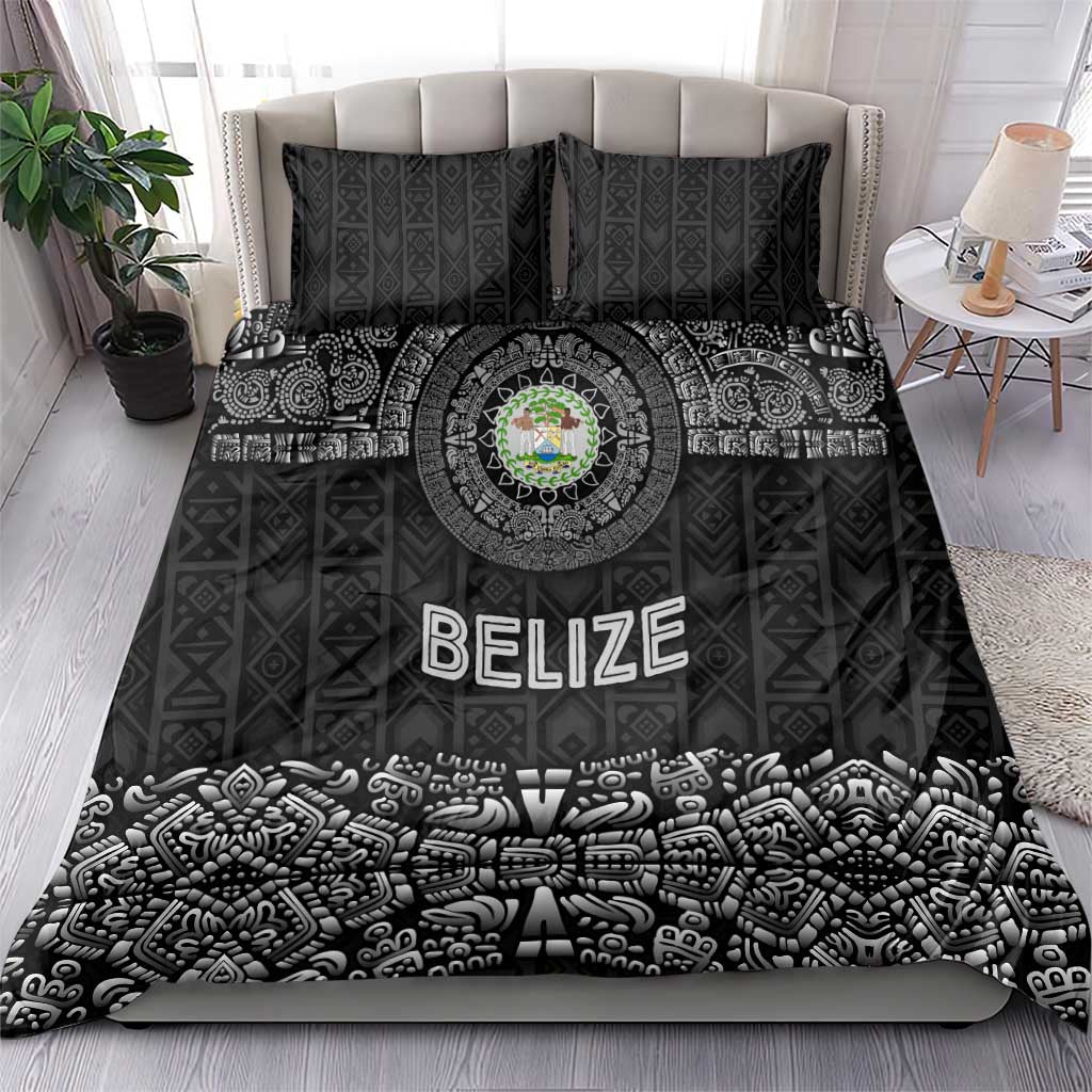 Belize Tribal Pattern Bedding Set with National Emblem and Mayan Pyramid Design