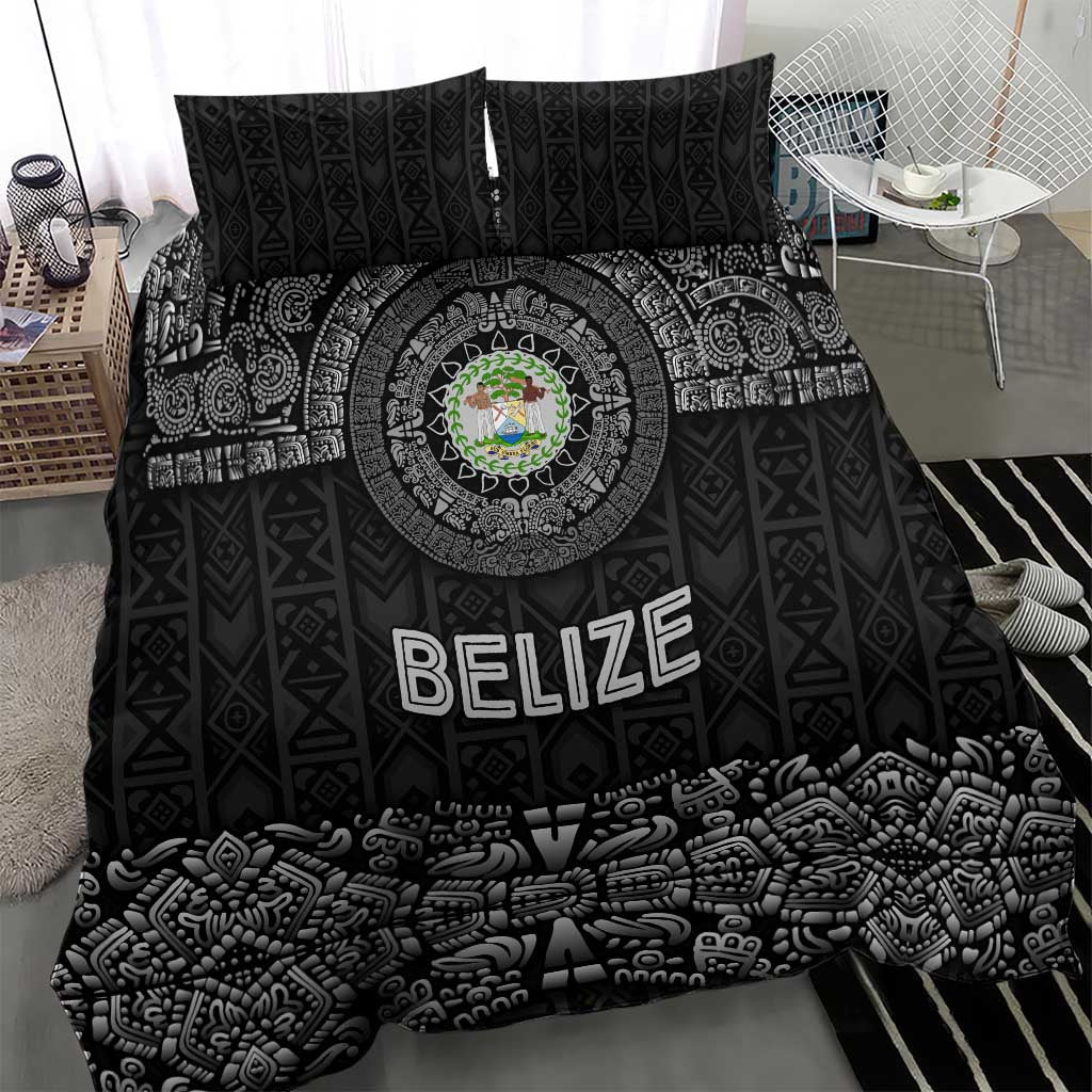Belize Tribal Pattern Bedding Set with National Emblem and Mayan Pyramid Design