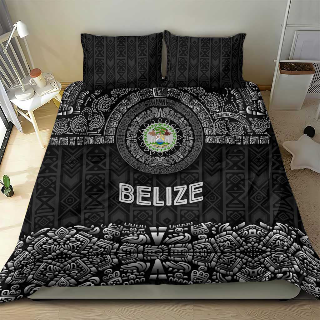 Belize Tribal Pattern Bedding Set with National Emblem and Mayan Pyramid Design