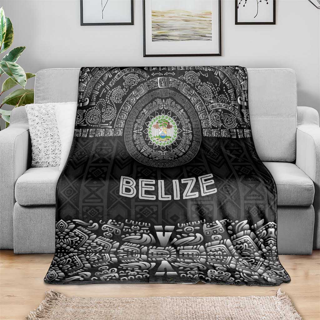 Belize Tribal Pattern Blanket with National Emblem and Mayan Pyramid Design