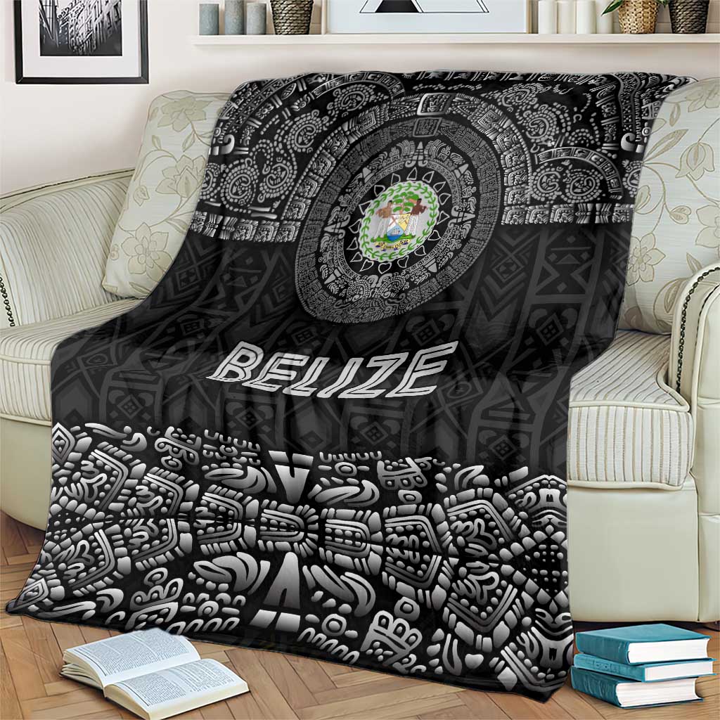 Belize Tribal Pattern Blanket with National Emblem and Mayan Pyramid Design