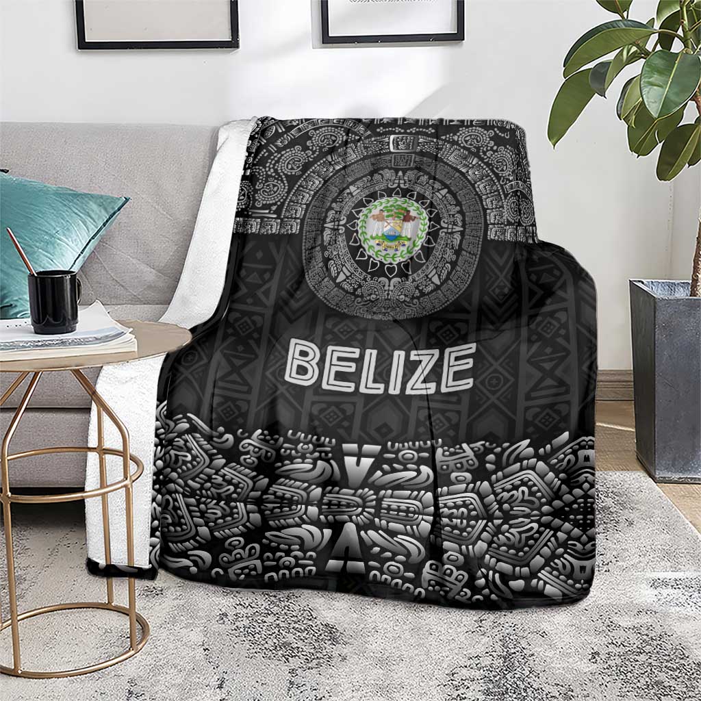 Belize Tribal Pattern Blanket with National Emblem and Mayan Pyramid Design