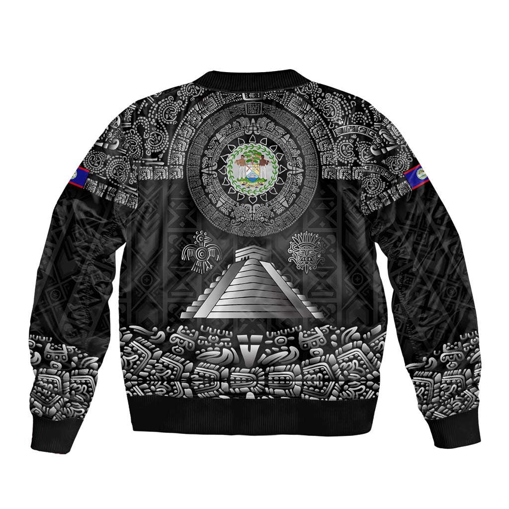 Belize Tribal Pattern Bomber Jacket with National Emblem and Mayan Pyramid Design