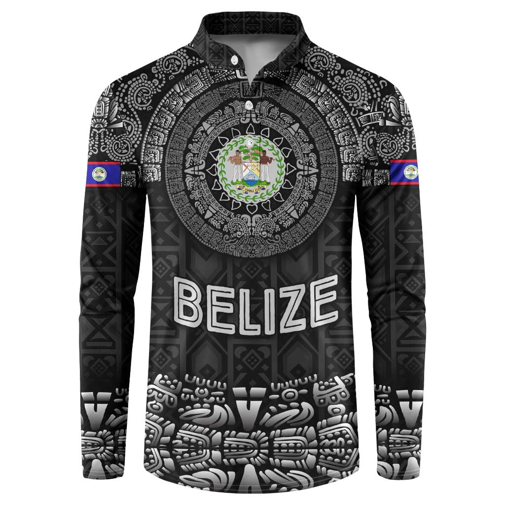 Belize Tribal Pattern Button Sweatshirt with National Emblem and Mayan Pyramid Design