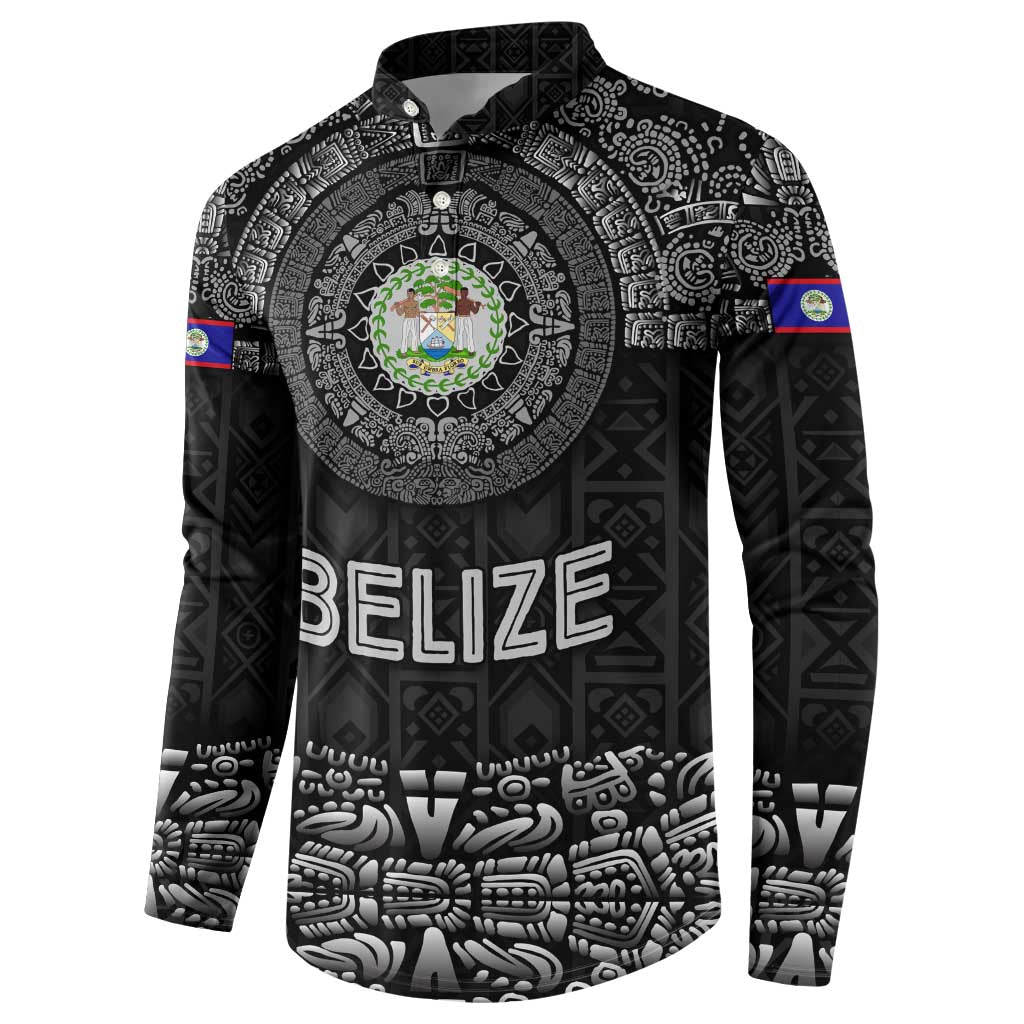 Belize Tribal Pattern Button Sweatshirt with National Emblem and Mayan Pyramid Design