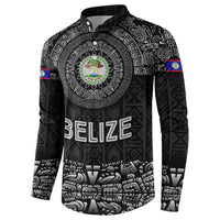 Belize Tribal Pattern Button Sweatshirt with National Emblem and Mayan Pyramid Design