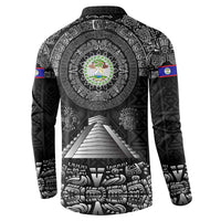 Belize Tribal Pattern Button Sweatshirt with National Emblem and Mayan Pyramid Design