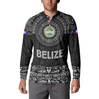 Belize Tribal Pattern Button Sweatshirt with National Emblem and Mayan Pyramid Design