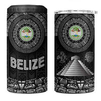 Belize Tribal Pattern 4 in 1 Can Cooler Tumbler with National Emblem and Mayan Pyramid Design