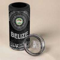 Belize Tribal Pattern 4 in 1 Can Cooler Tumbler with National Emblem and Mayan Pyramid Design