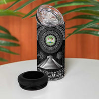 Belize Tribal Pattern 4 in 1 Can Cooler Tumbler with National Emblem and Mayan Pyramid Design