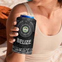 Belize Tribal Pattern 4 in 1 Can Cooler Tumbler with National Emblem and Mayan Pyramid Design