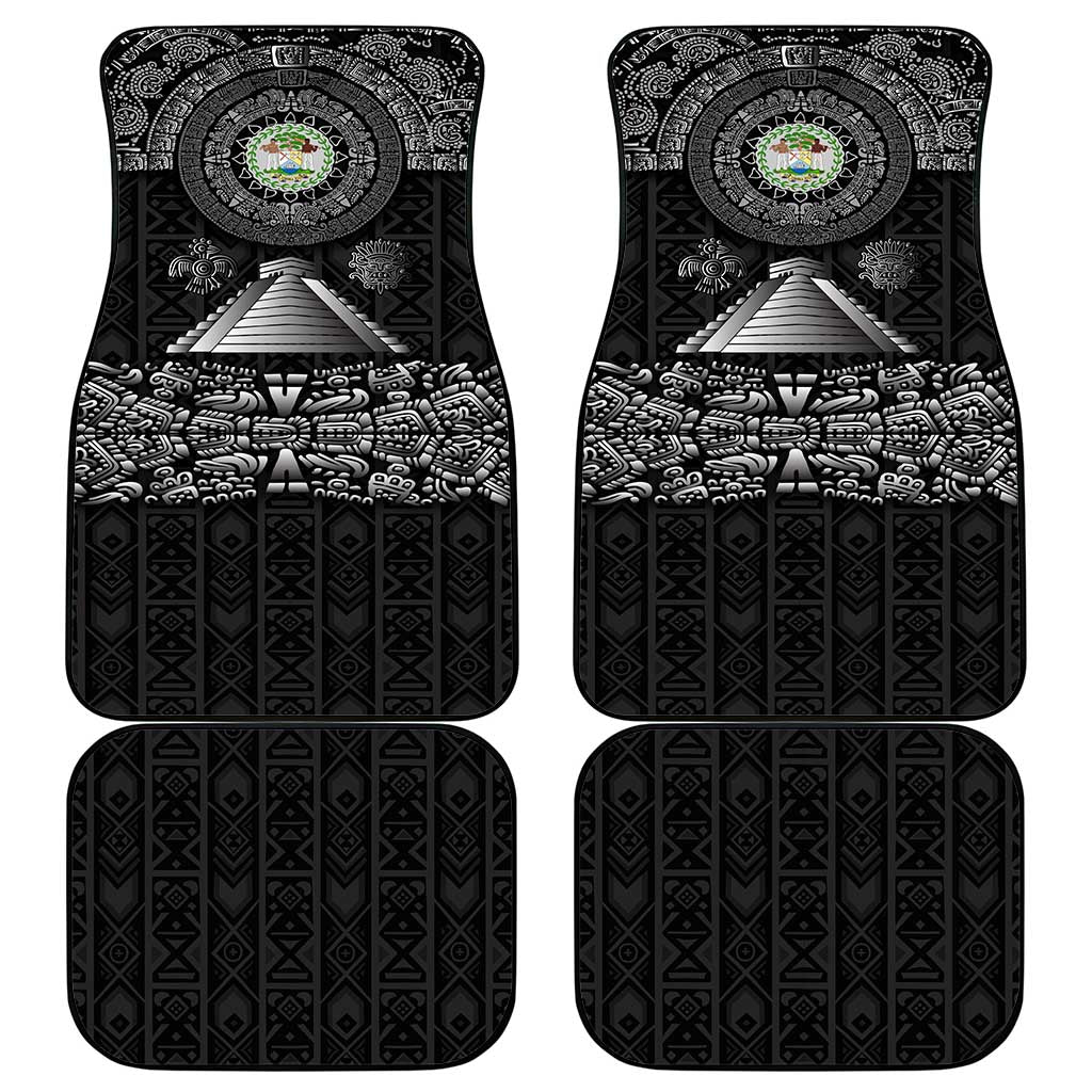 Belize Tribal Pattern Car Mats with National Emblem and Mayan Pyramid Design