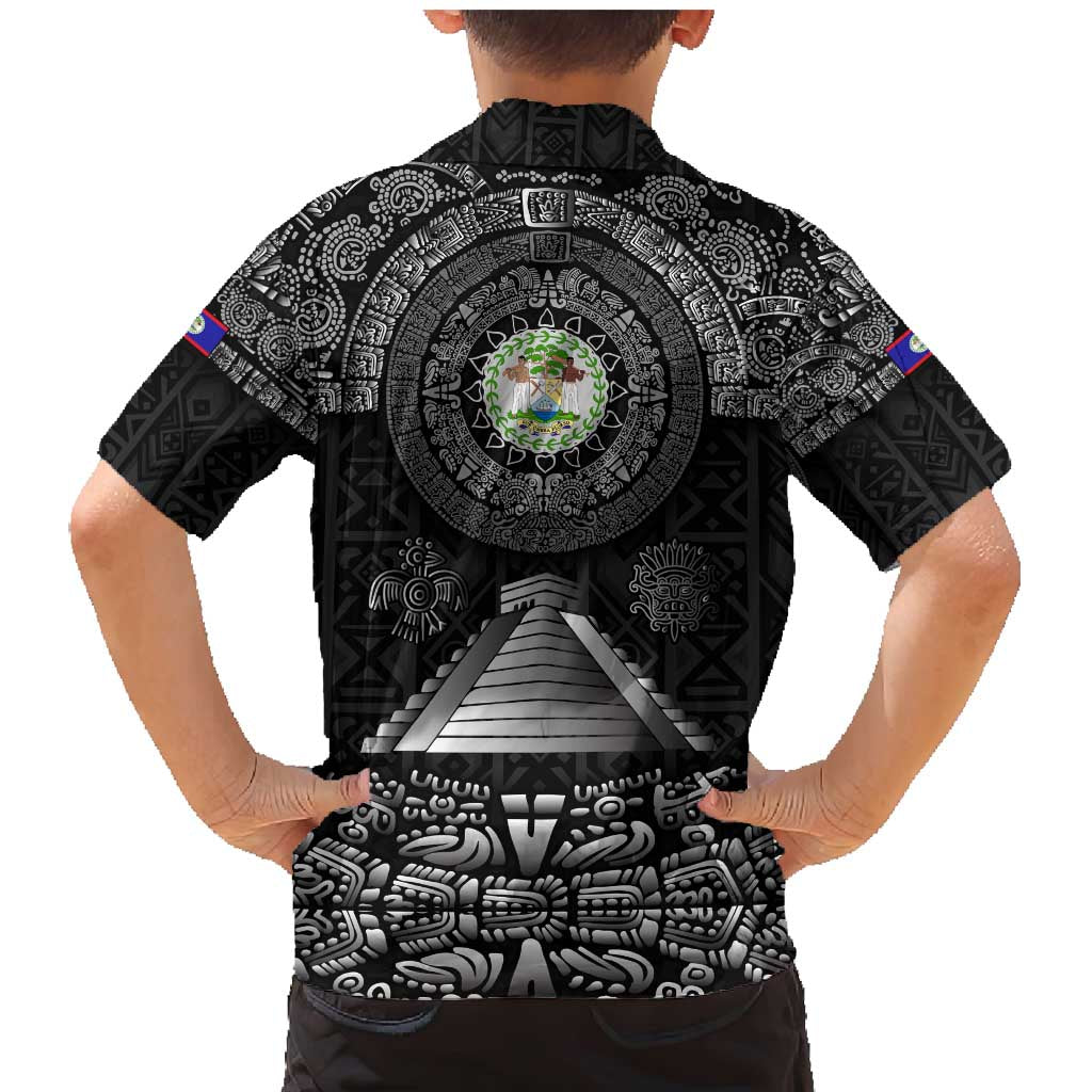 Belize Tribal Pattern Family Matching Mermaid Dress and Hawaiian Shirt with National Emblem and Mayan Pyramid Design