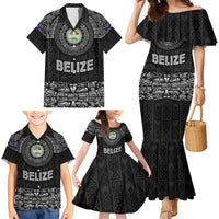 Belize Tribal Pattern Family Matching Mermaid Dress and Hawaiian Shirt with National Emblem and Mayan Pyramid Design