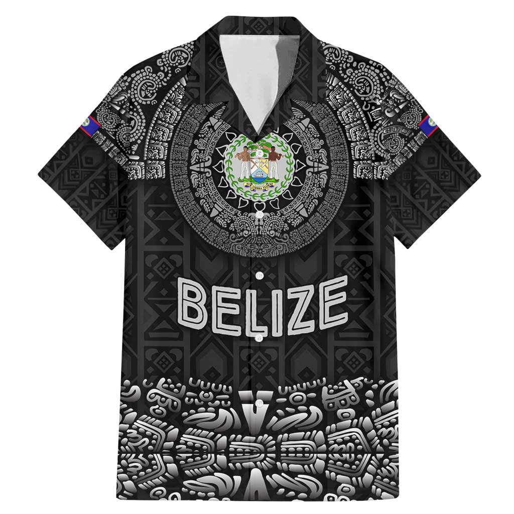 Belize Tribal Pattern Family Matching Mermaid Dress and Hawaiian Shirt with National Emblem and Mayan Pyramid Design