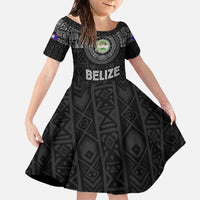 Belize Tribal Pattern Family Matching Off The Shoulder Long Sleeve Dress and Hawaiian Shirt with National Emblem and Mayan Pyramid Design