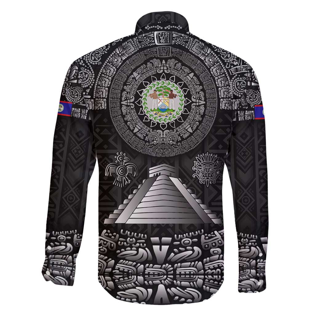 Belize Tribal Pattern Family Matching Off Shoulder Short Dress and Hawaiian Shirt with National Emblem and Mayan Pyramid Design