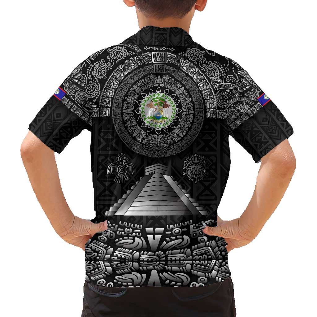 Belize Tribal Pattern Family Matching Puletasi and Hawaiian Shirt with National Emblem and Mayan Pyramid Design