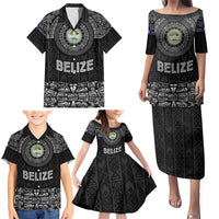 Belize Tribal Pattern Family Matching Puletasi and Hawaiian Shirt with National Emblem and Mayan Pyramid Design