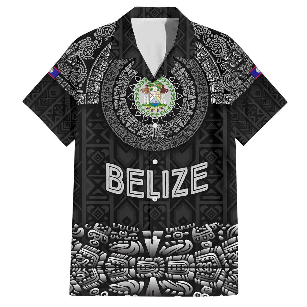 Belize Tribal Pattern Family Matching Puletasi and Hawaiian Shirt with National Emblem and Mayan Pyramid Design