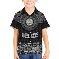 Belize Tribal Pattern Family Matching Short Sleeve Bodycon Dress and Hawaiian Shirt with National Emblem and Mayan Pyramid Design