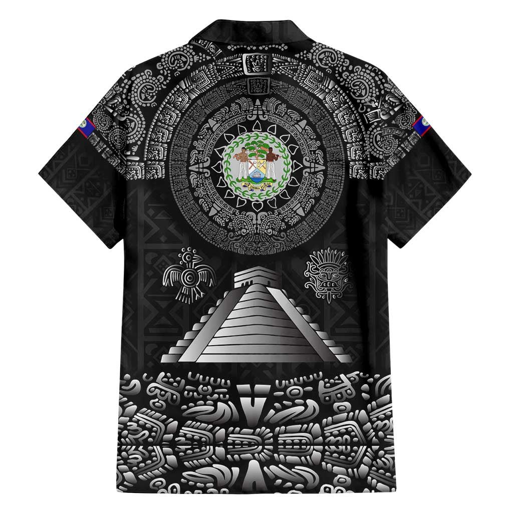 Belize Tribal Pattern Family Matching Summer Maxi Dress and Hawaiian Shirt with National Emblem and Mayan Pyramid Design