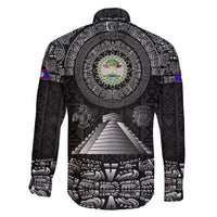 Belize Tribal Pattern Family Matching Summer Maxi Dress and Hawaiian Shirt with National Emblem and Mayan Pyramid Design