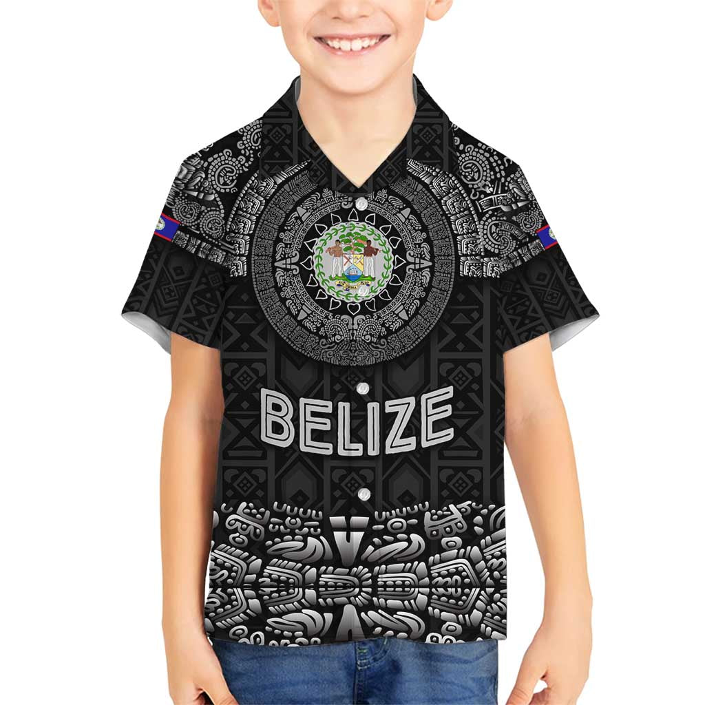 Belize Tribal Pattern Family Matching Summer Maxi Dress and Hawaiian Shirt with National Emblem and Mayan Pyramid Design