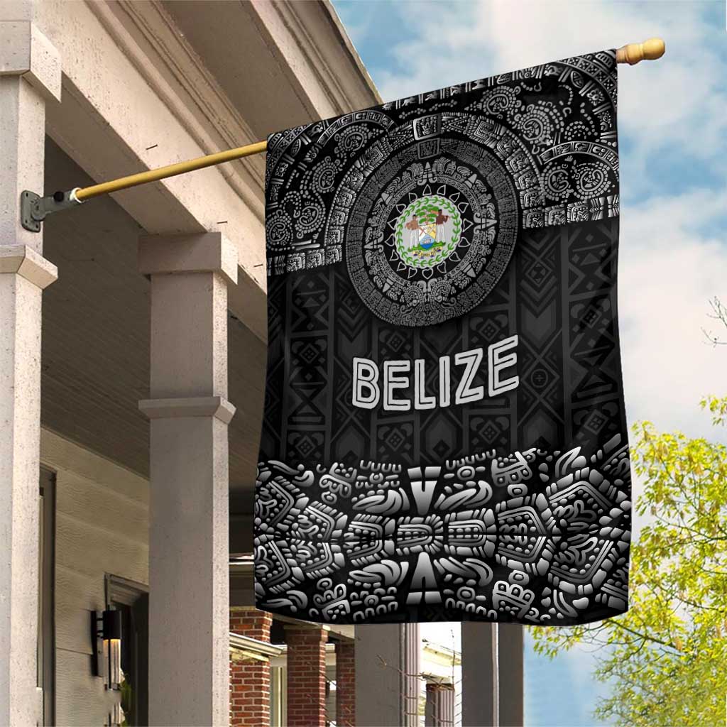 Belize Tribal Pattern Garden Flag with National Emblem and Mayan Pyramid Design