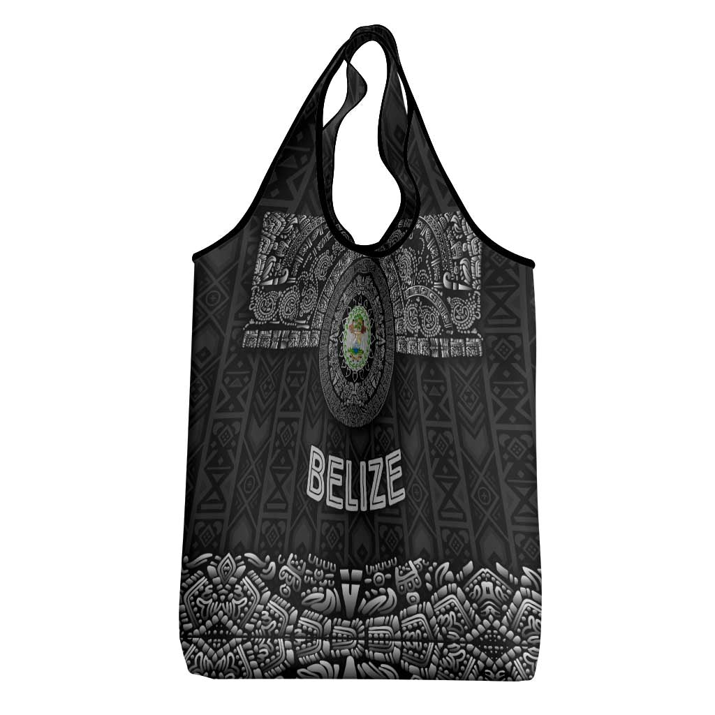 Belize Tribal Pattern Grocery Bag with National Emblem and Mayan Pyramid Design